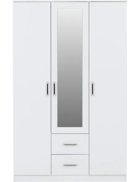 Dakota 3 Door 2 Drawer Mirrored Wardrobe - White
