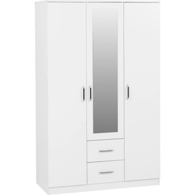 Dakota 3 Door 2 Drawer Mirrored Wardrobe - White