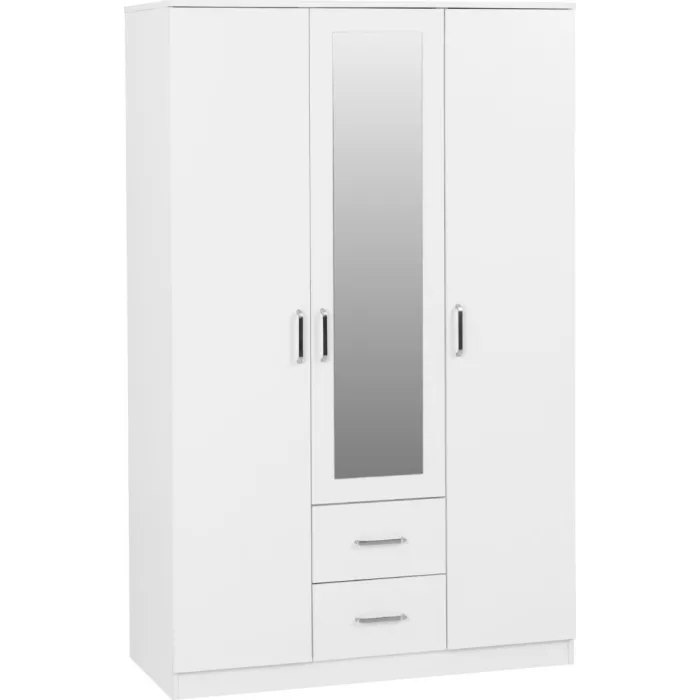 Dakota 3 Door 2 Drawer Mirrored Wardrobe - White