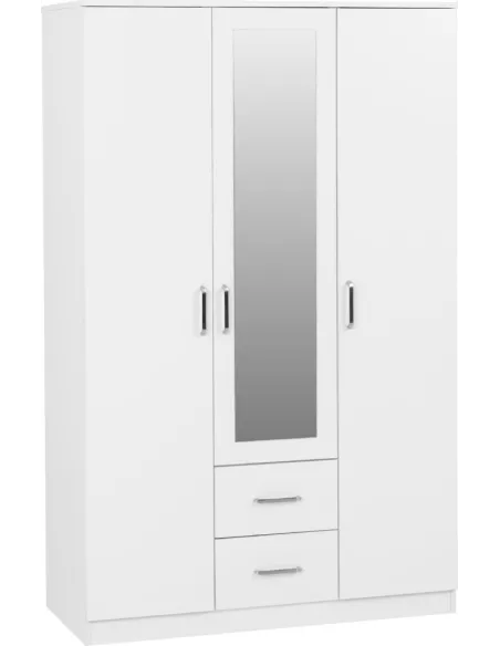 Dakota 3 Door 2 Drawer Mirrored Wardrobe - White