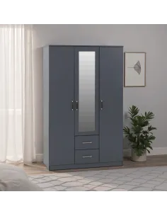 Dakota 3 Door 2 Drawer Mirrored Wardrobe - Dark Grey