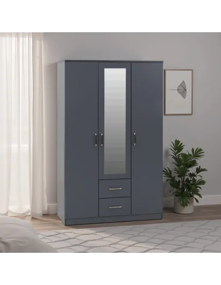 Dakota 3 Door 2 Drawer Mirrored Wardrobe - Dark Grey