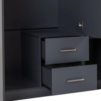 Dakota 3 Door 2 Drawer Mirrored Wardrobe - Dark Grey
