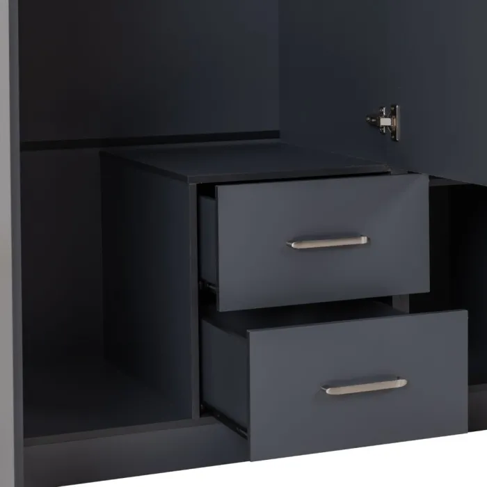 Dakota 3 Door 2 Drawer Mirrored Wardrobe - Dark Grey