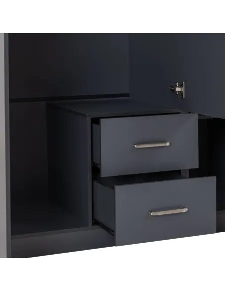 Dakota 3 Door 2 Drawer Mirrored Wardrobe - Dark Grey