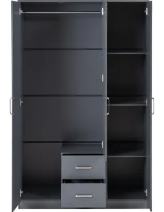 Dakota 3 Door 2 Drawer Mirrored Wardrobe - Dark Grey 2