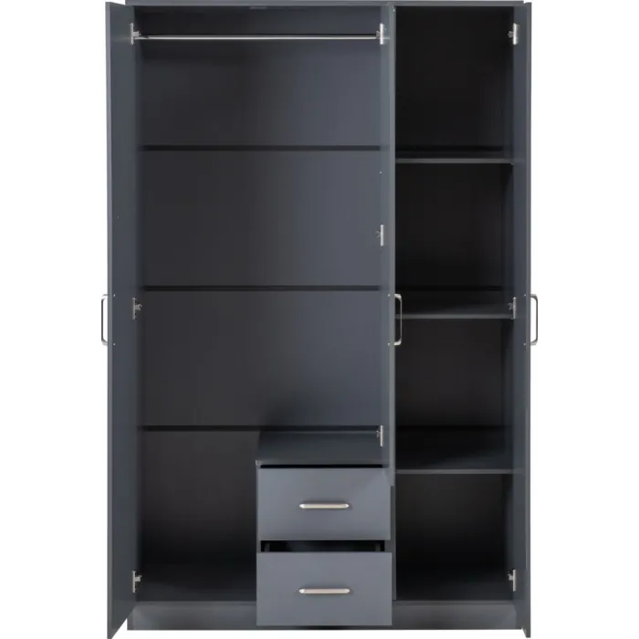 Dakota 3 Door 2 Drawer Mirrored Wardrobe - Dark Grey