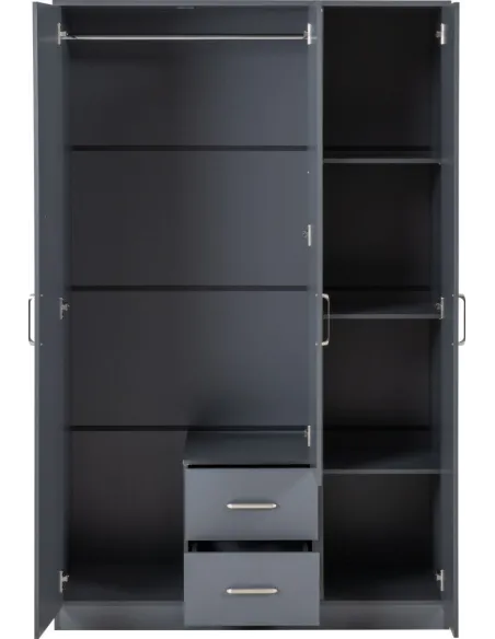 Dakota 3 Door 2 Drawer Mirrored Wardrobe - Dark Grey