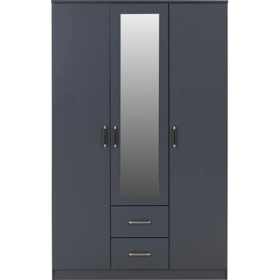 Dakota 3 Door 2 Drawer Mirrored Wardrobe - Dark Grey