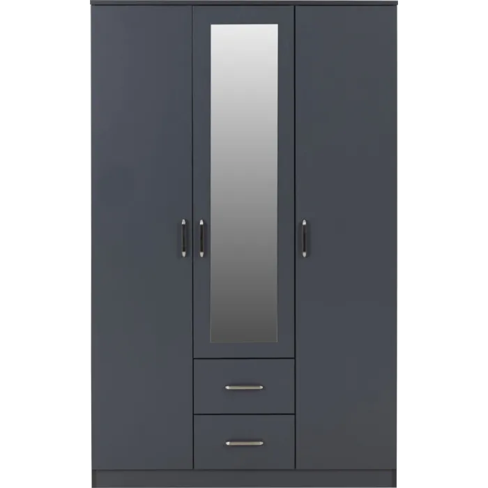 Dakota 3 Door 2 Drawer Mirrored Wardrobe - Dark Grey
