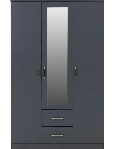 Dakota 3 Door 2 Drawer Mirrored Wardrobe - Dark Grey