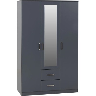 Dakota 3 Door 2 Drawer Mirrored Wardrobe - Dark Grey