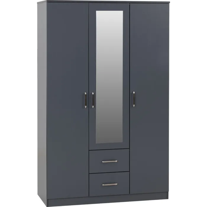 Dakota 3 Door 2 Drawer Mirrored Wardrobe - Dark Grey
