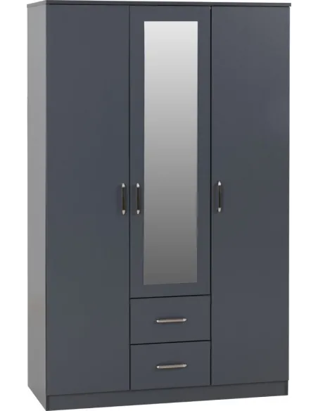 Dakota 3 Door 2 Drawer Mirrored Wardrobe - Dark Grey