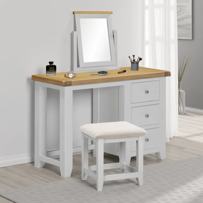 Windsor Dressing Table Stool - Pebble Grey/Oat Fabric