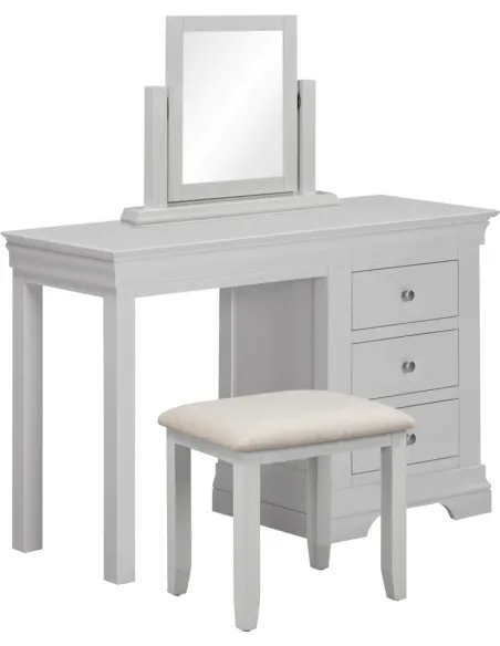 Bordeaux 3 Drawer Dressing Table Set - Pebble Grey/Oak Fabric