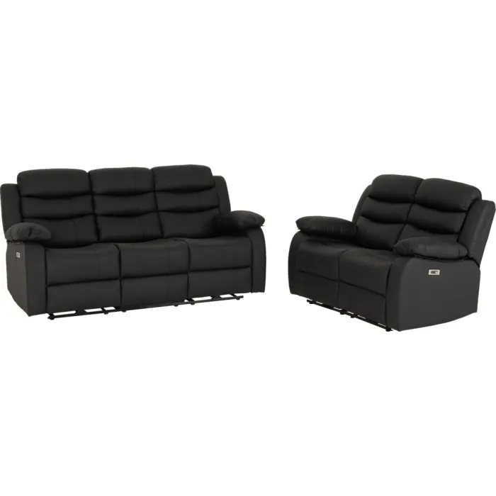Roma 3+2 Electric Recliner Sofa Suite - Black PU