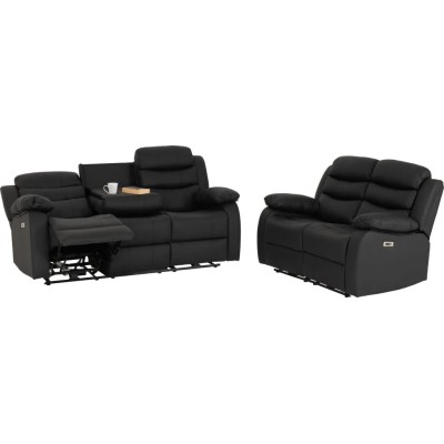 Roma 3+2 Electric Recliner Sofa Suite - Black PU