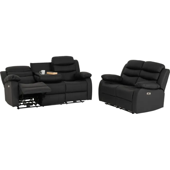 Roma 3+2 Electric Recliner Sofa Suite - Black PU