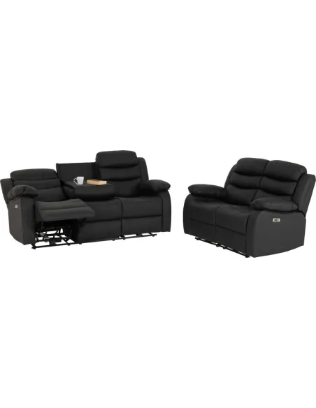 Roma 3+2 Electric Recliner Sofa Suite - Black PU