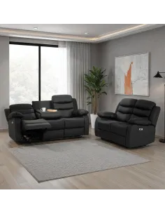 Roma 3+2 Electric Recliner Sofa Suite - Black PU