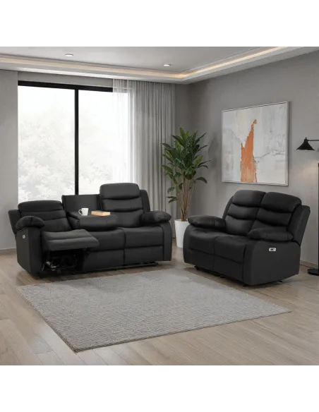 Roma 3+2 Electric Recliner Sofa Suite - Black PU
