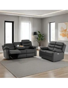 Roma 3+2 Electric Recliner Sofa Suite - Grey Pu