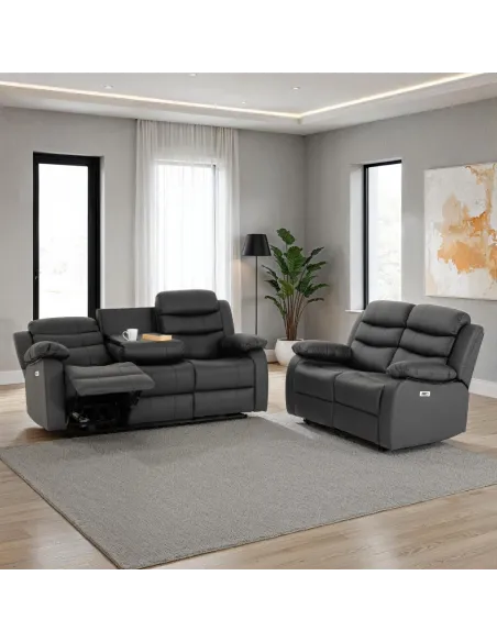 Roma 3+2 Electric Recliner Sofa Suite - Grey Pu