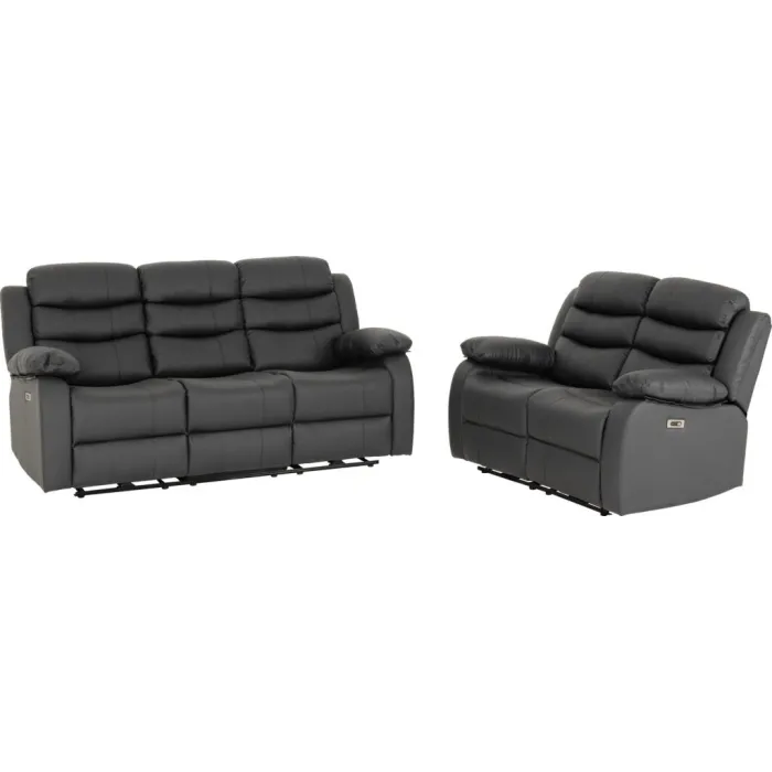 Roma 3+2 Electric Recliner Sofa Suite - Grey Pu