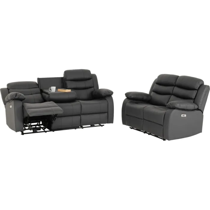 Roma 3+2 Electric Recliner Sofa Suite - Grey Pu