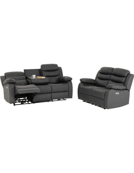 Roma 3+2 Electric Recliner Sofa Suite - Grey Pu