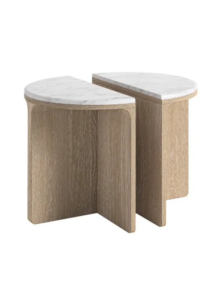 Portobello Half Moon Nest of Tables - Travertine Top