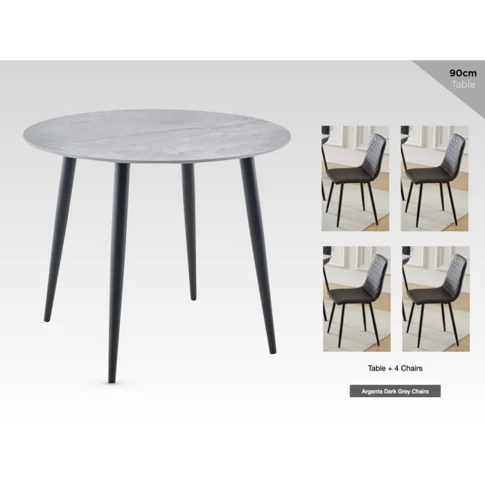 Argenta 90cm Dining Set with 4 Dark Grey Chairs