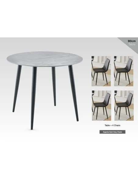 Argenta 90cm Dining Set with 4 Dark Grey Chairs
