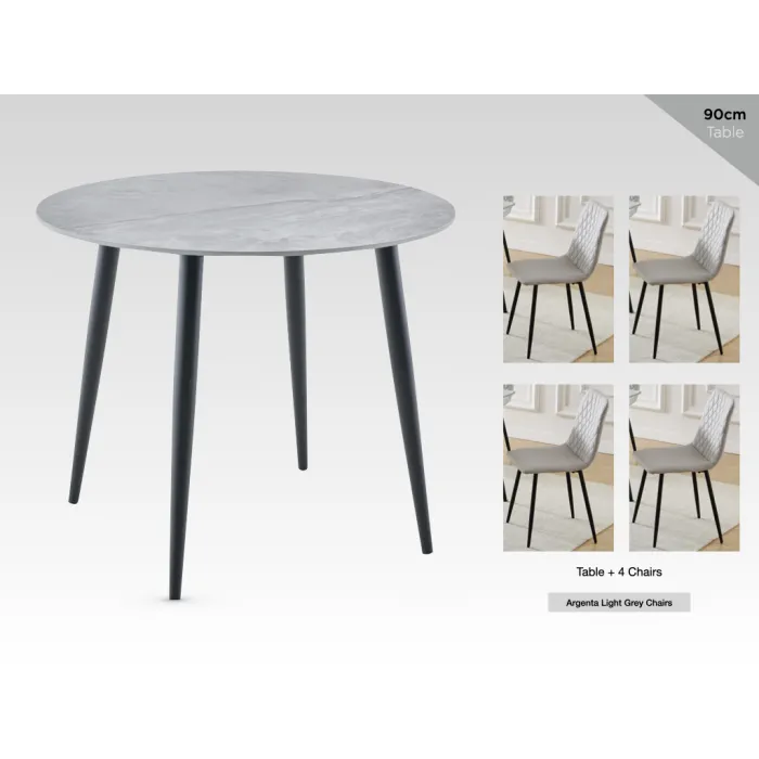 Argenta 90cm Dining Set with 4 Light Grey Chairs