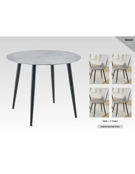 Argenta 90cm Dining Set with 4 Light Grey Chairs