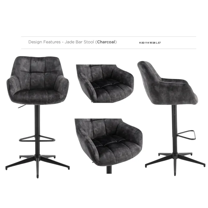 Jade Bar Stool - Charcoal