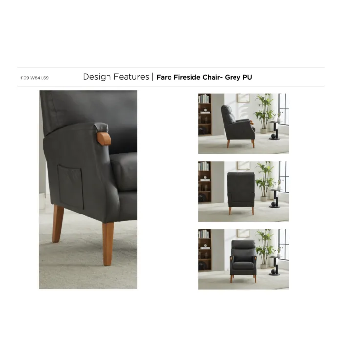Faro Fireside Armchair - Grey PU