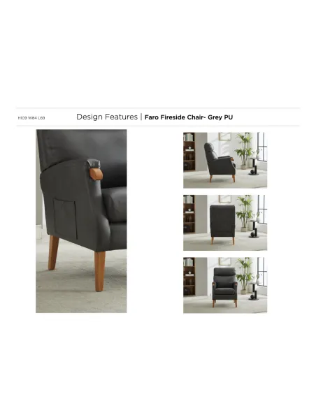 Faro Fireside Armchair - Grey PU