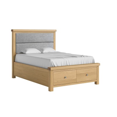 Gia 4ft6 Bedframe Grey Headboard With Drawer - Natural Oak