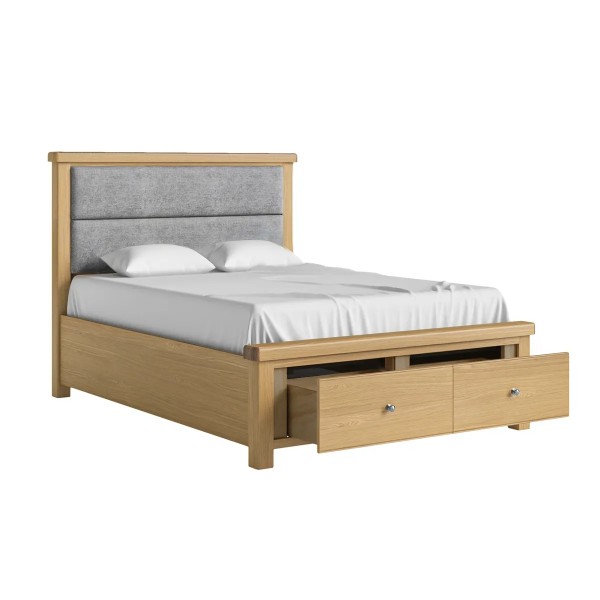 Gia 5ft Bedframe Grey Headboard With Drawer - Natural Oak