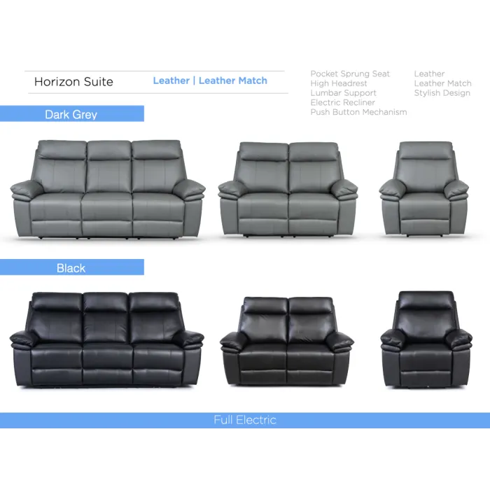 Horizon 3 Seater Leather Sofa - Dark Grey