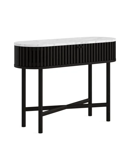 Boardwalk Oval Console Table - Black Oak/Marble Top
