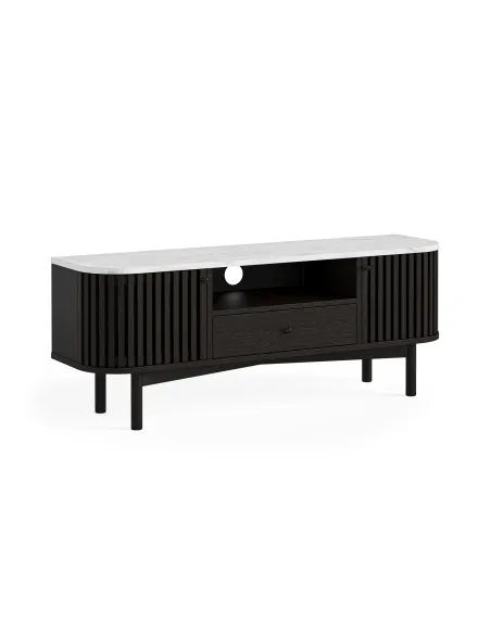 Boardwalk Small TV Unit - Black Oak/Marble Top