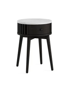Boardwalk Round Side Table - Black Oak/Marble Top