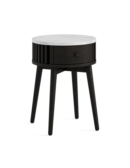 Boardwalk Round Side Table - Black Oak/Marble Top