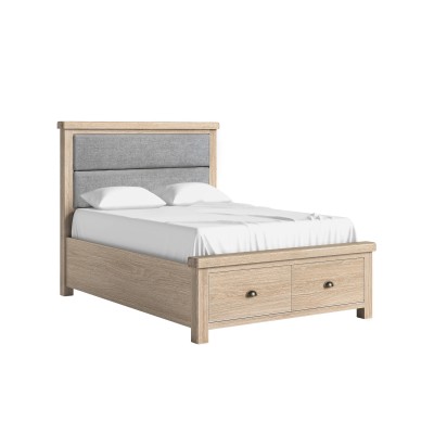 Gia 4ft6 Bedframe Grey Headboard With Drawer - White Wash