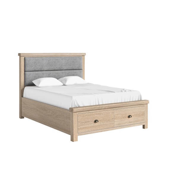Gia 5ft Bedframe Grey Headboard With Drawer - White Wash Oak