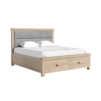 Gia 6ft Bedframe Grey Headboard With Drawer - White Wash Oak