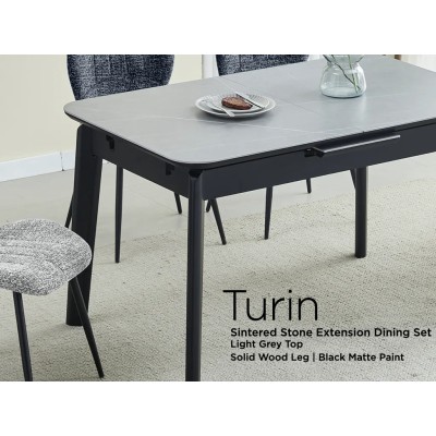 Turin 130 - 160cm Sintered Stone Extending Dining Set - Light Grey